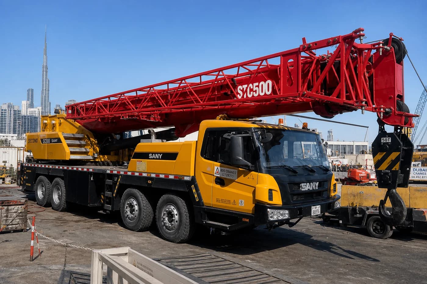 JJT 50-ton SANY mobile crane deployed on a UAE construction site